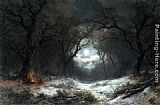 Moonlit Canvas Paintings - A Moonlit Winter Landscape